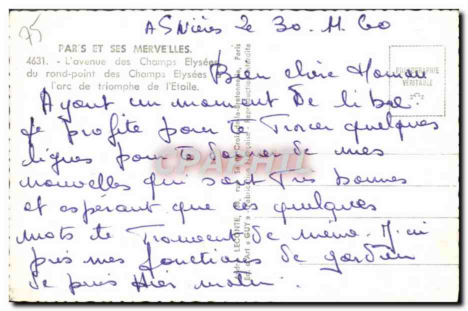 Champs-Élysées — Arc de Triomphe — Éditeur Guy, n°4631 — Reverso