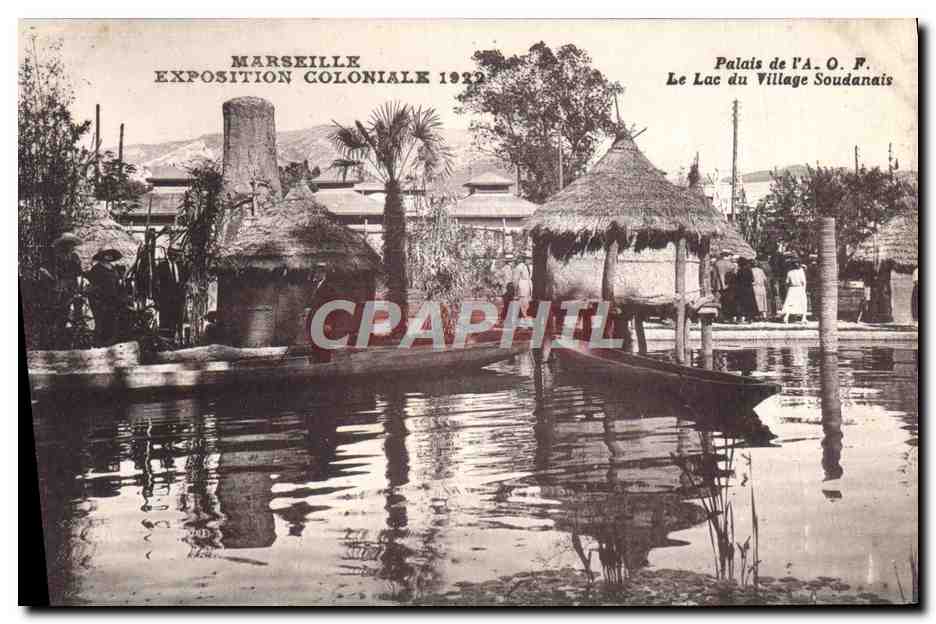 CPA Marseille Exposition Coloniale 1922 Palais de l'AOf Le lac du village Soudanais
