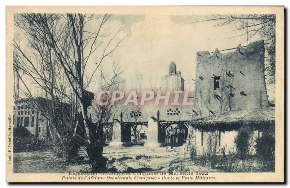 CPA Marseille Exposition Nationale Coloniale de 1922 Palais de l'Afrique Occidentale Francaise Porte et poste militaire
