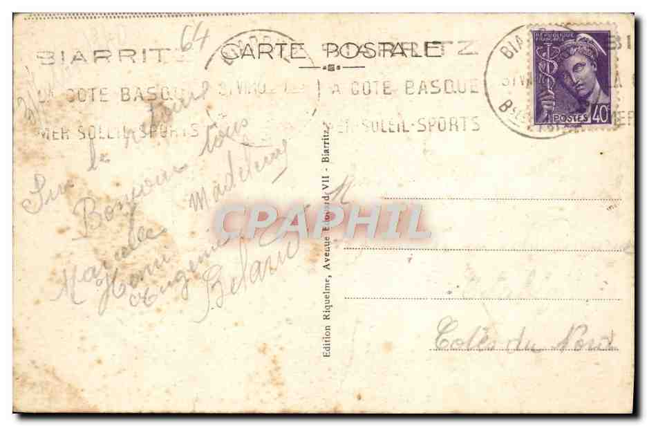 CPA Biarritz Le Rocher de la Vierge — Rückseite