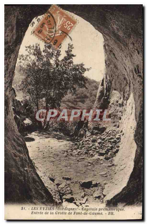 Les Fyzies (Dordogne) — Entrée de la Grotte de Font-de-Gaume — BR. — Bloc frères, éditeur d'origine.