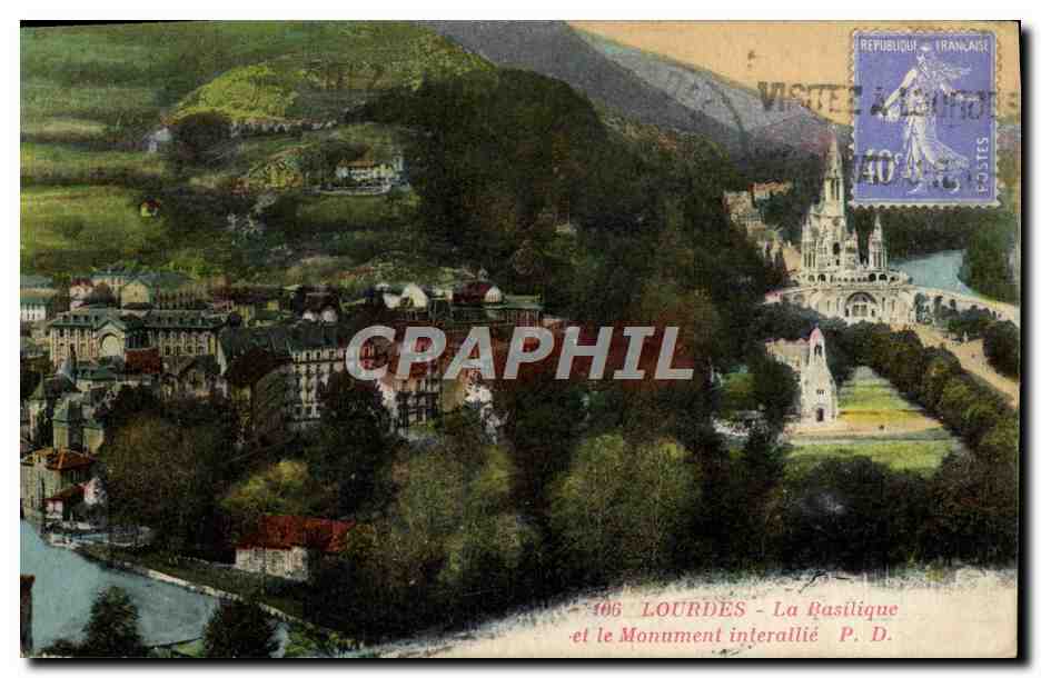 CPA Lourdes La basilique et le monument interallie