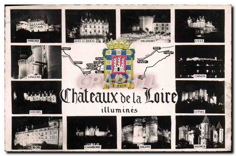 CPM Chateaux de la Loire Illumines Amboise Azay le Rideau Villandry Usse Langeais
