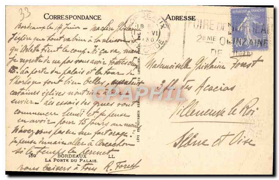 CPA Bordeaux La Porte Du Palais — Verso
