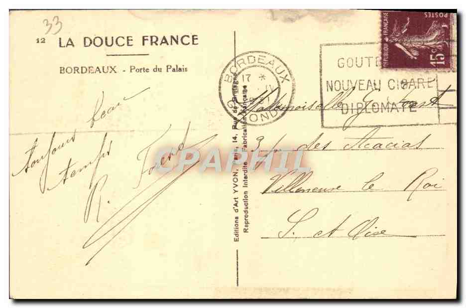 CPA Bordeaux La Porte Du Palais — Verso