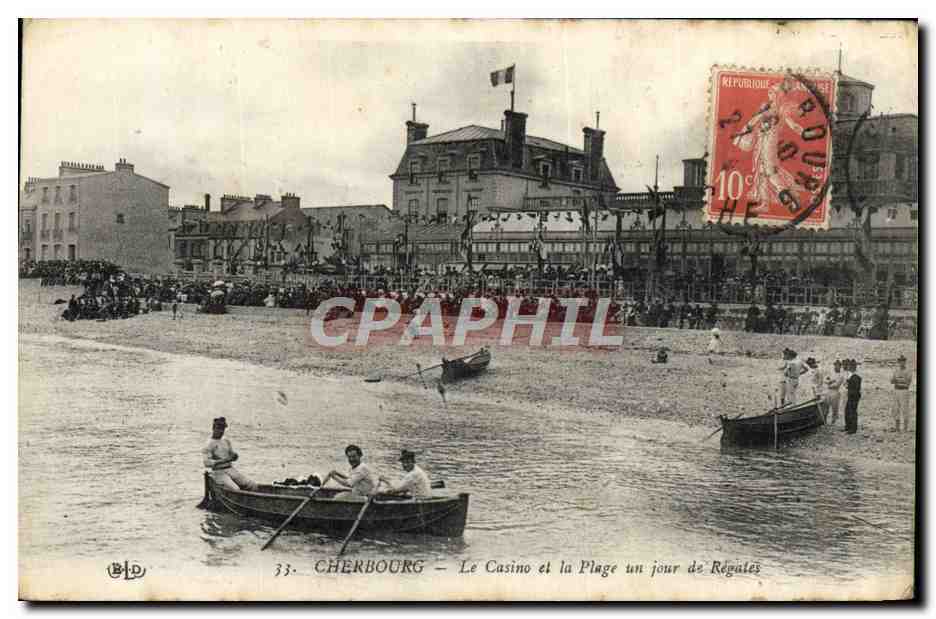 CPA Cherbourg Le Casino et la Plage un jour de regates