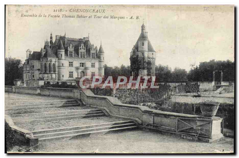 CPA Chenonceaux Ensemble de la facade Thomas Bohier et Tour des Marques