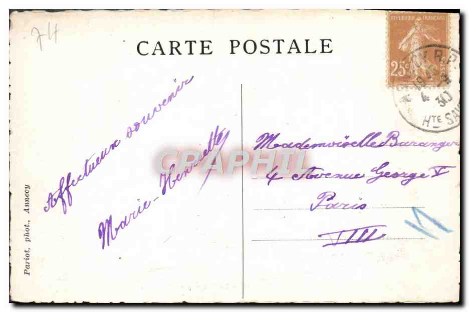 CPA Lac D'Annecy Duingt Le Chateau et Talloires — Verso