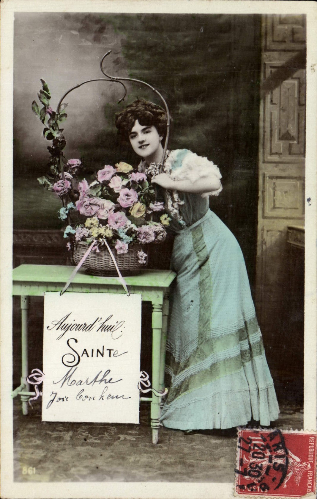 Giovane donna con cesto di fiori — Sainte Marthe — editore non identificato, n° 861