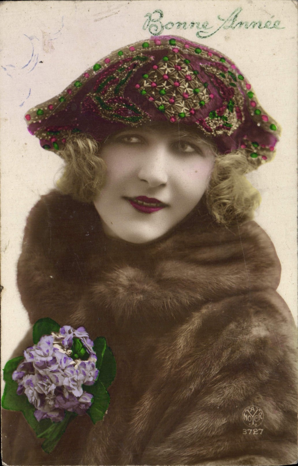 Woman in Fur and Embroidered Hat — Happy New Year — Nojer 3727