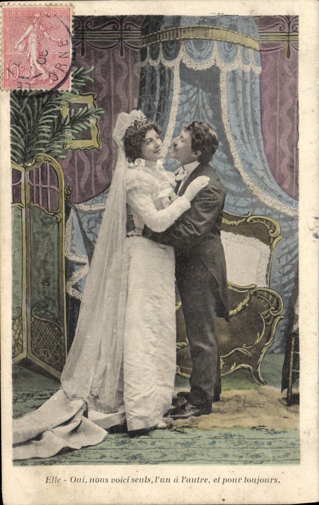 Nouveau couple - Elle - Oui, nous voici seuls, l'un à l'autre, et pour toujours. - Éditeur non visible