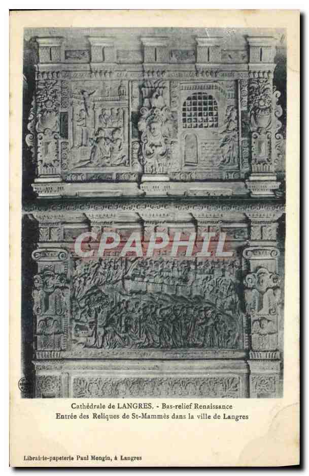 Cathédrale de Langres — Entrée des Reliques de St-Mammès dans la ville de Langres — Bas-relief Renaissance — Librairie-papeterie Paul Mongin, à Langres