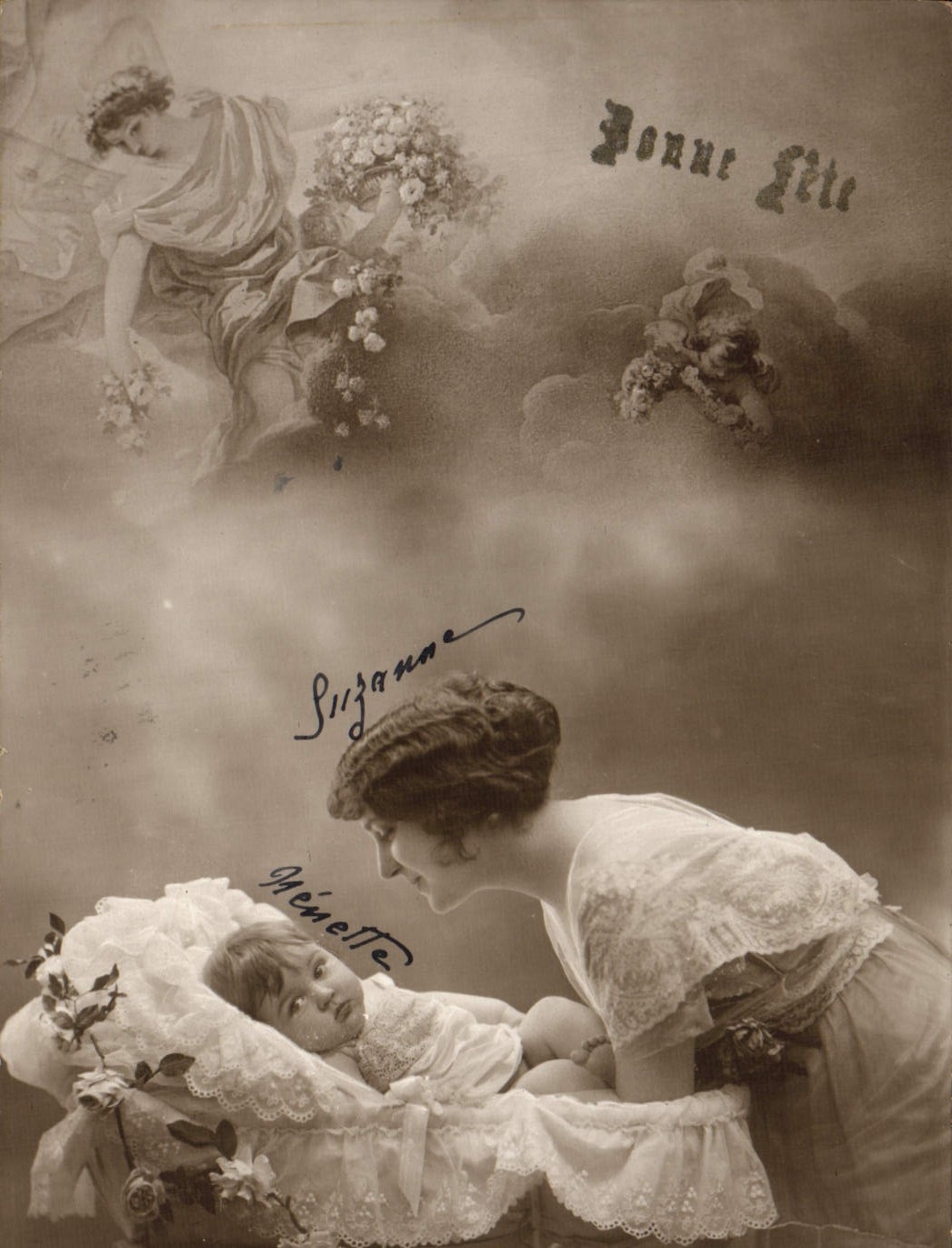 CPA Fantaisie Femme Enfant Bebe Bonne Annee
