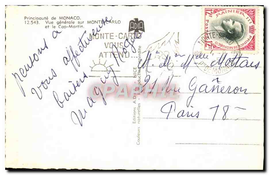 CPM Principaute de Monaco Vue generale sur Monte Carlo et le Cap Martin — Rückseite