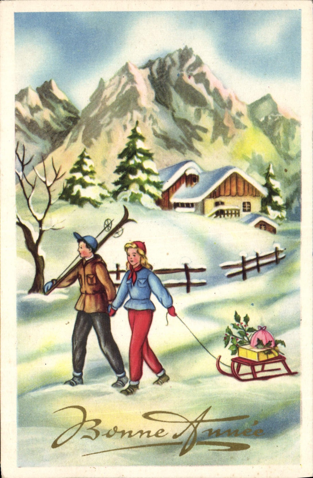 CPA Fantaisie Bonne Annee Ski