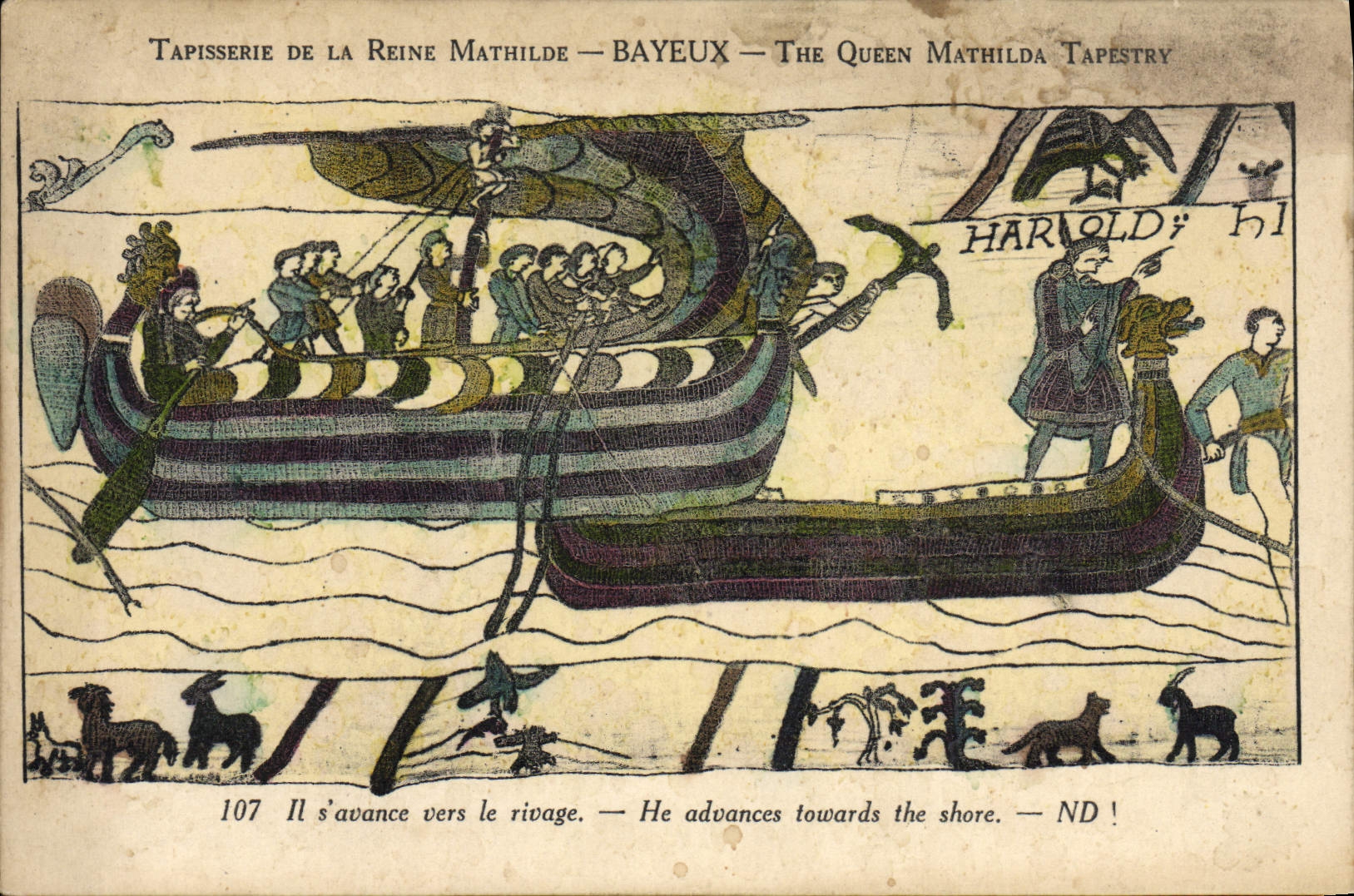 CPA Tapisserie de la Reine Mathilde Bayeux Il savance vers le rivage 