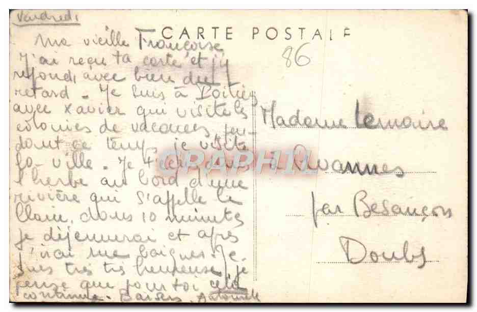 Poitiers (Vienne) — Anciennes Fortifications, la Tour à l'Oiseau — Combier Imprimeur — Rückseite