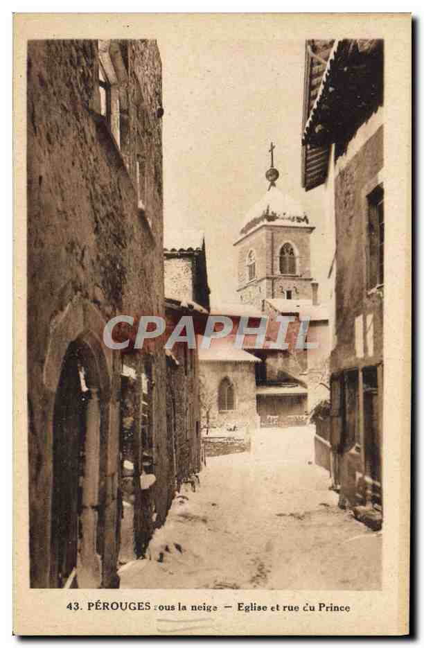 CPA Perouges sous la neige Eglise et rue du Prince