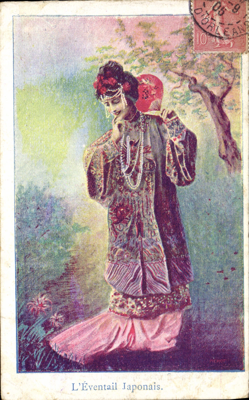 CPA L'Eventail Japonais Folklore Nippon Japon