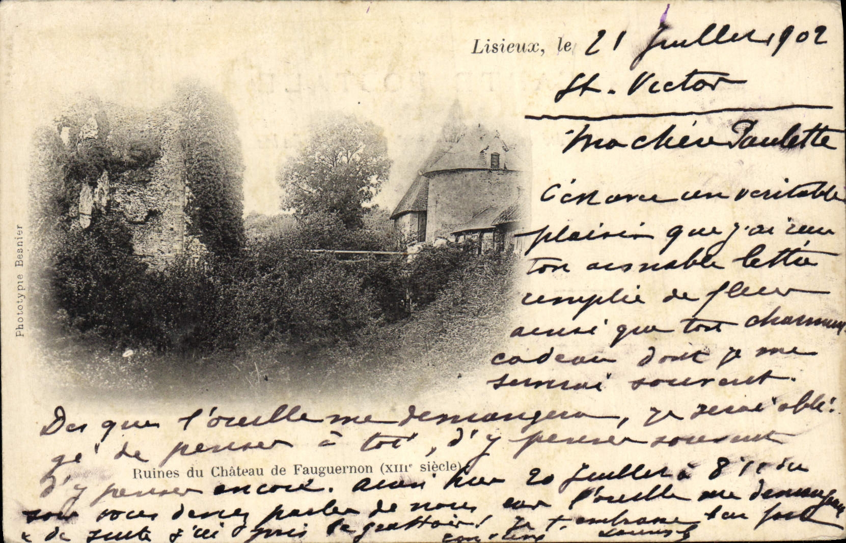 Ruines du Château de Fauquernon — XIIIe siècle — Phototype Beanier