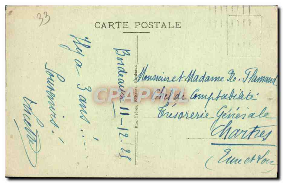 CPA Bordeaux La Porte du Palais — Verso