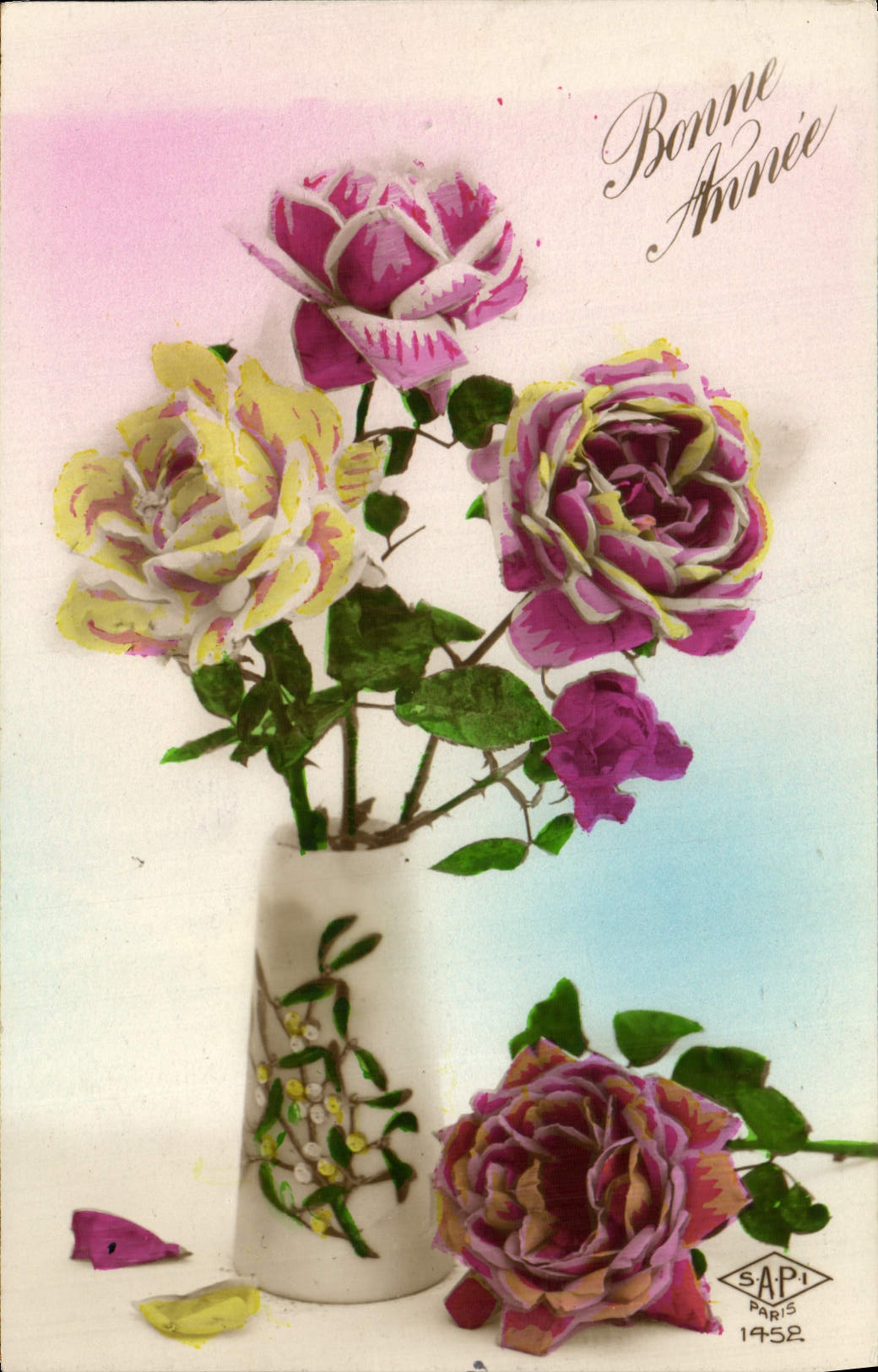 CPA Bonne Annee Fleurs