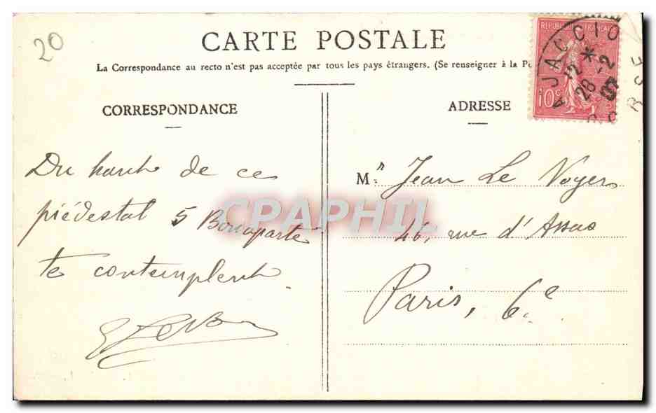 CPA Ajaccio Monument Bonaparte Enfants Napoleon 1er — Rückseite