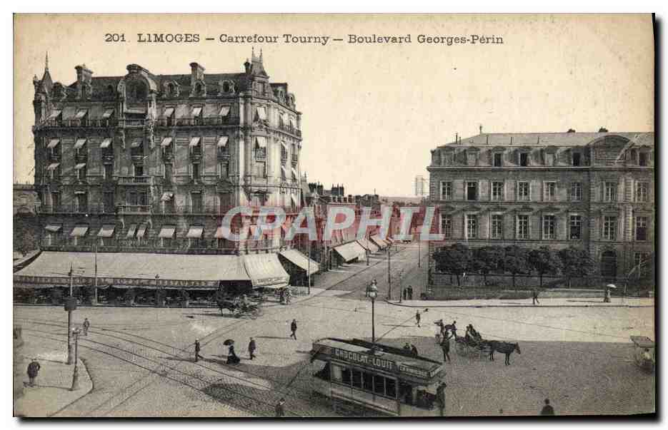 CPA Limoges Carreiour Tourny Boulevard Georges Perin Tramway