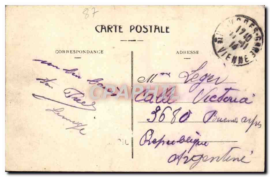 CPA Limoges Ceutral Hotel Tramway — Rückseite