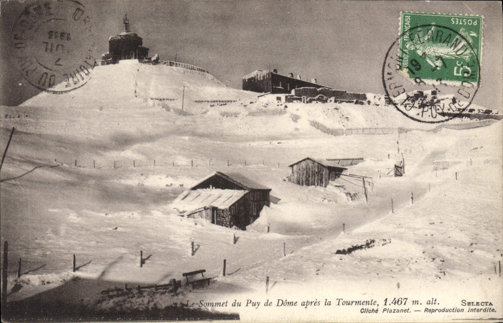 Le Sommet du Puy de Dôme après la Tourmente, 1.467 m. alt. — Selecta — Cliché Plazanet