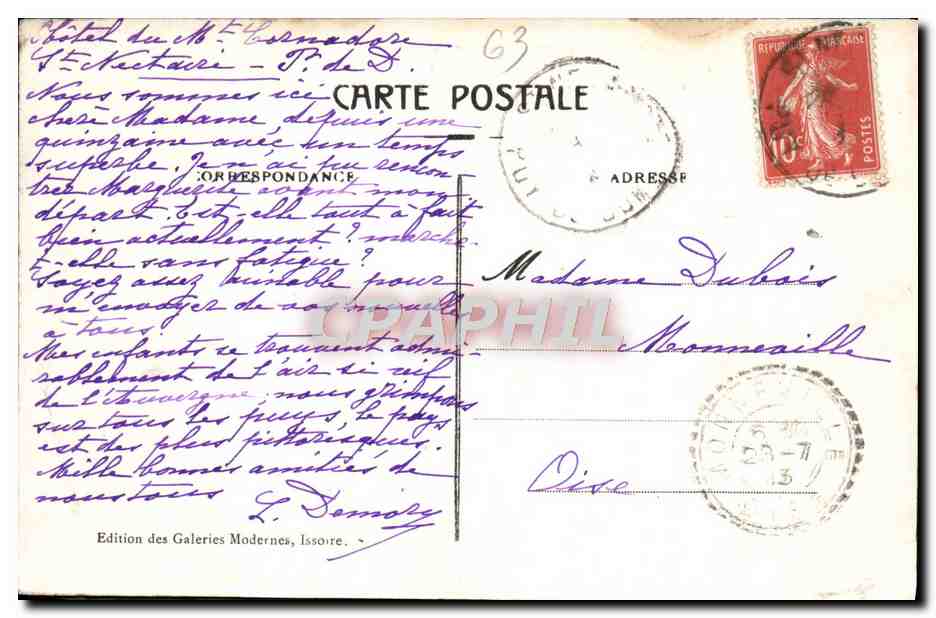 Les Villas, Russes, Primerose — Station Thermale des Albuminuriques — Édition des Galeries Modernes, Issoire — Rückseite