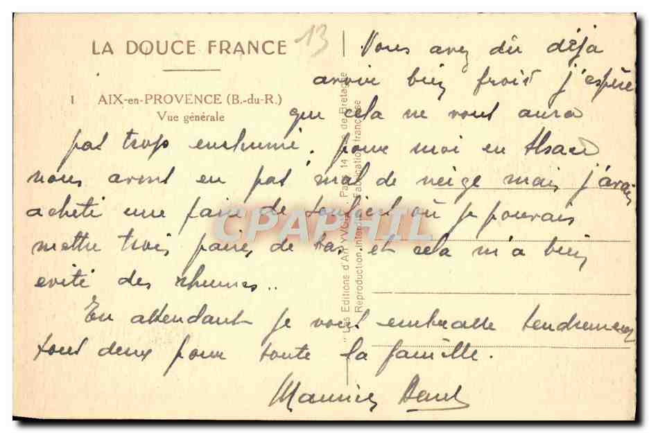 Aix-en-Provence — Vue générale — La Douce France — Verso