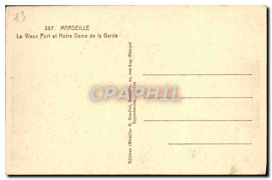 CPA Marseille Le Vieux Port Et Notre Dame De La Garde Bateaux — Verso
