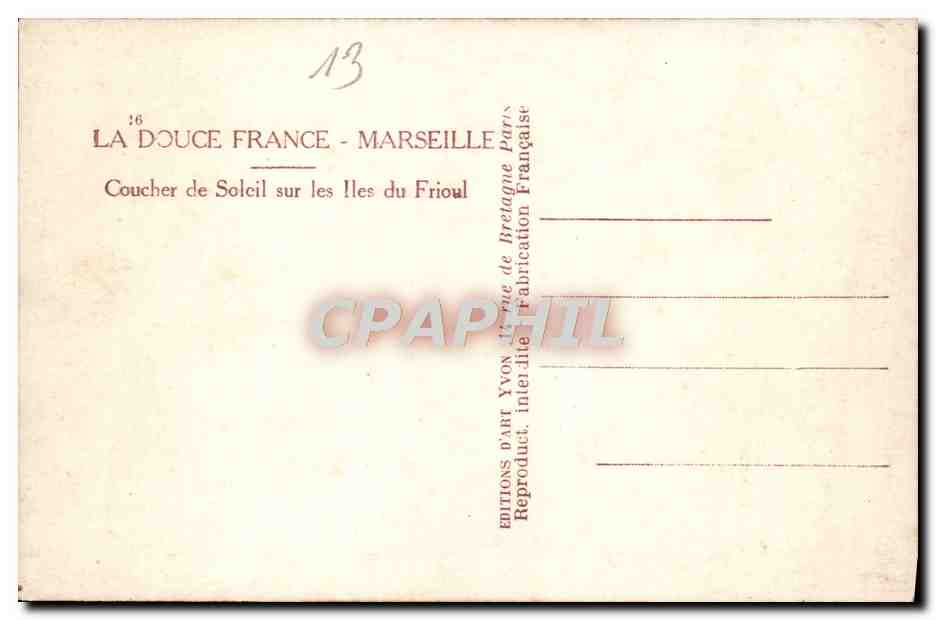 CPA Marseille Coucher de Soleil sur les lles du Frioul — Rückseite