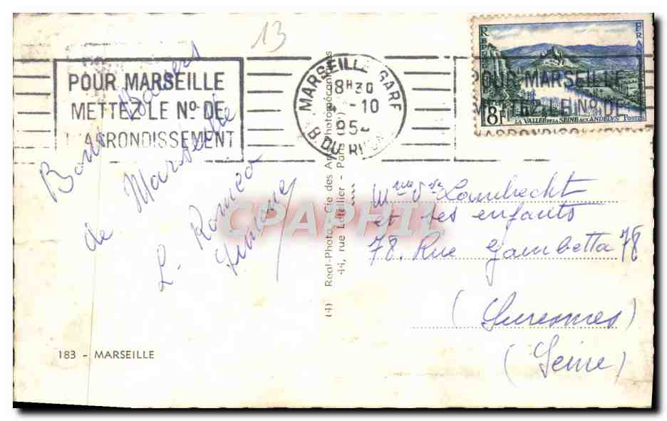 CPM Marseille Chateau d'If Vieux port Palais Longchamp ND de la Garde — Verso