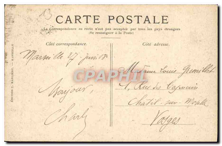 CPA Marseille La Joliette  — Verso
