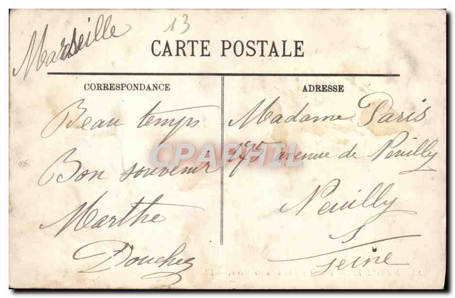 CPA Marseille Devant le Phare Sainte Marie Bateau — Verso