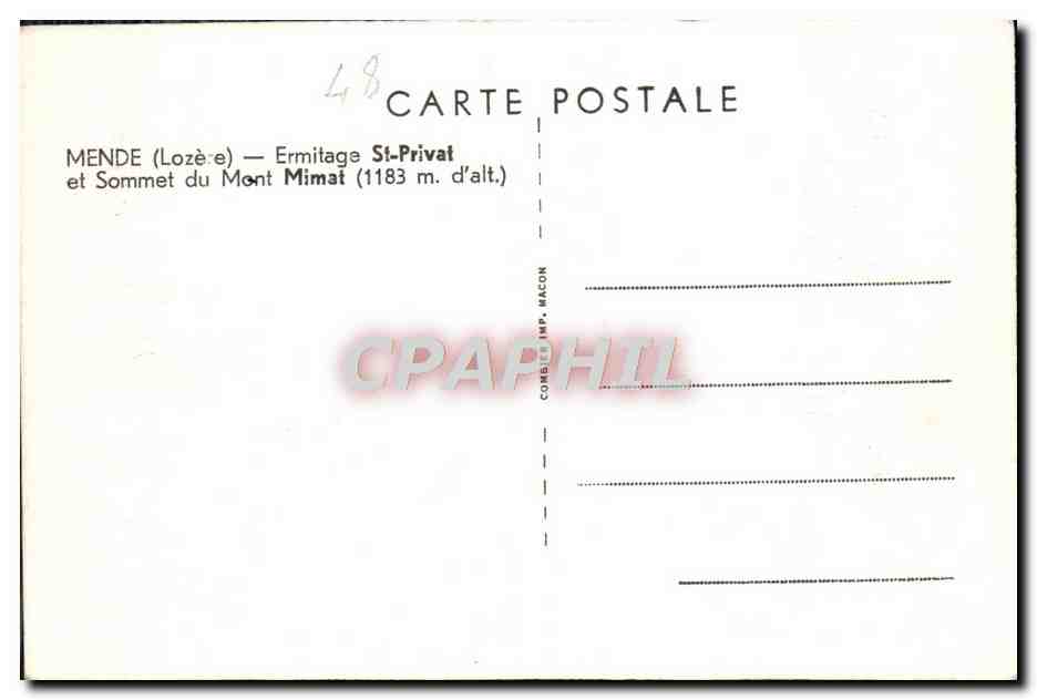 CPA Mende Ermitage St Privat et Sommet du Mont Mimat — Rückseite