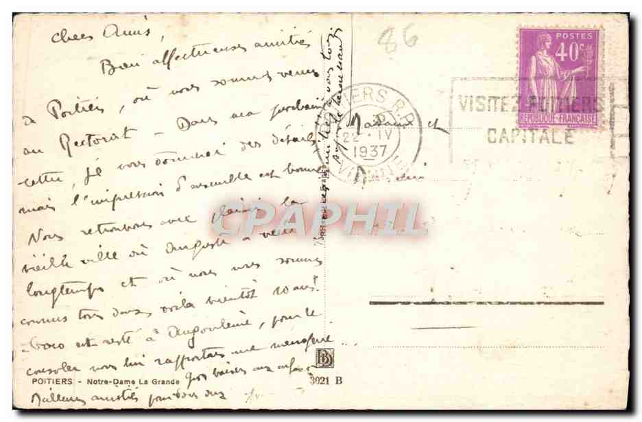 CPA Poitiers Notre Dame La Grande  — Verso