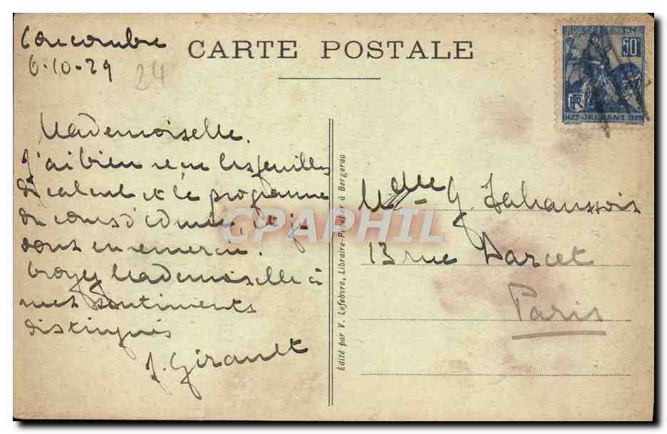 Bergerac (Dordogne) — Rue de la Myrpe — Éditée par V. Lefebvre, Libraire à Bergerac, n° 506 — Verso