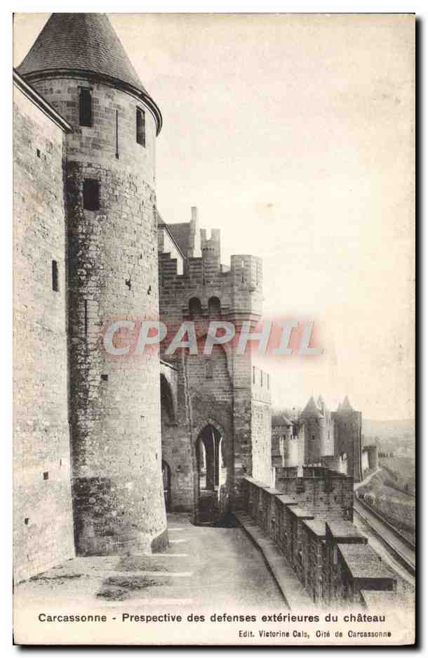CPA Carcassonne Prespective des defenses exterieures du Chateau 