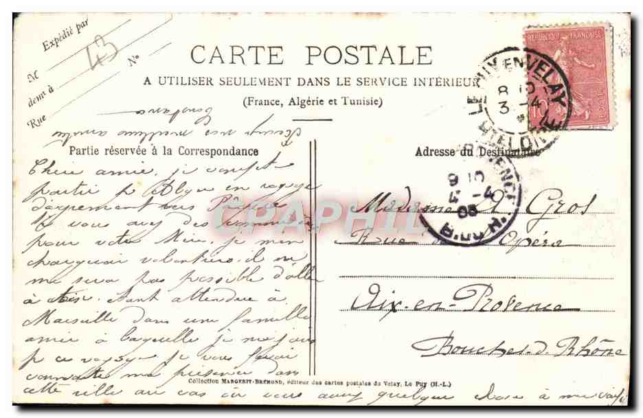 CPA Le Puy Le Musee Crozatier  — Back