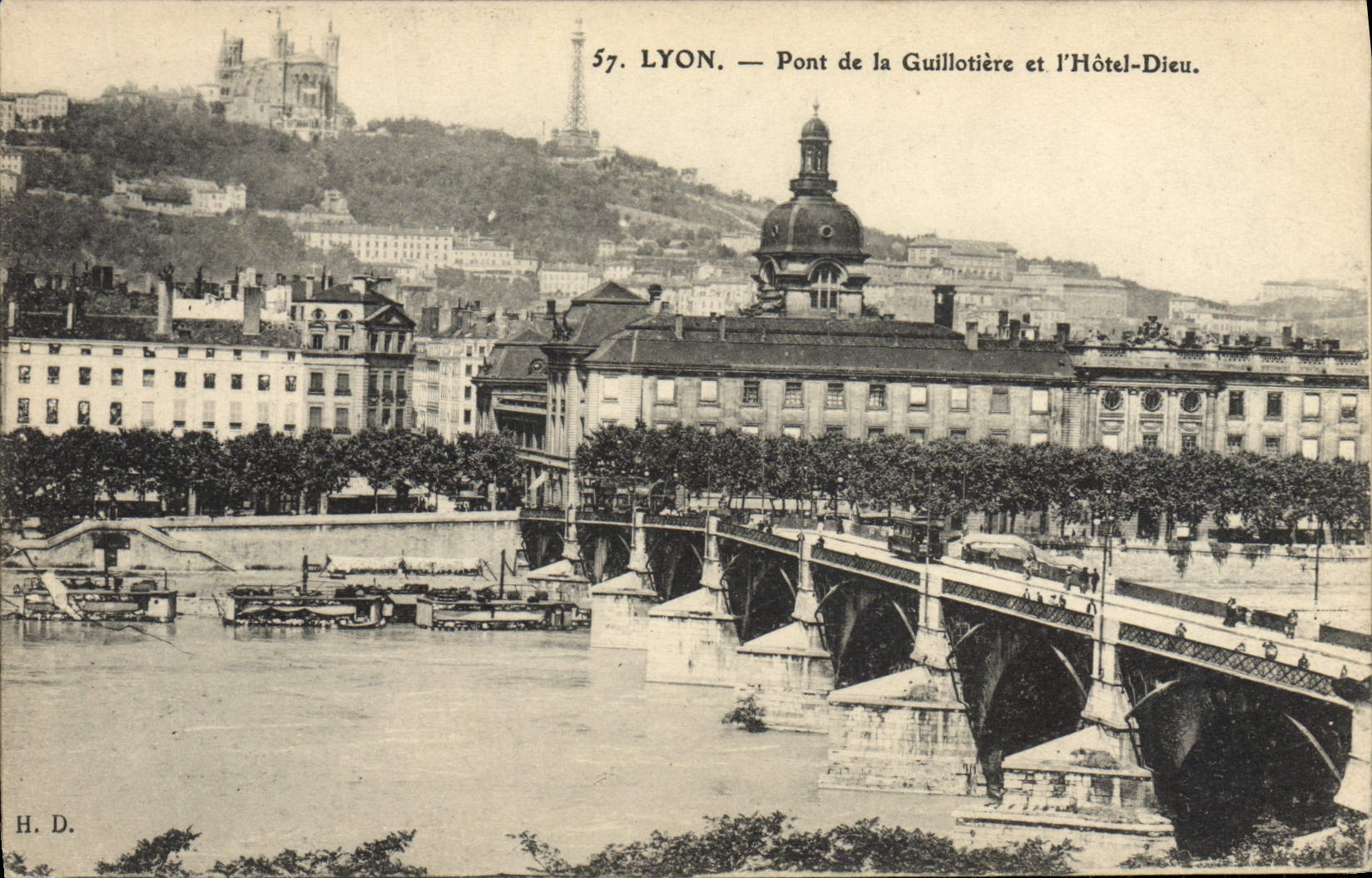 Lyon — Pont de la Guillotière et l'Hôtel-Dieu — H. D.