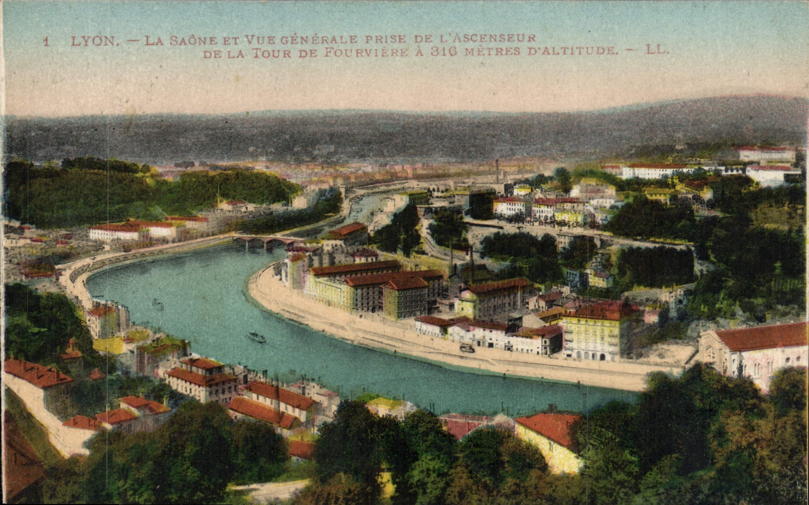 Lyon — Die Saône und allgemeiner Blick vom Aufzug der Fourvière-Turm auf 316 Meter Höhe — LL.