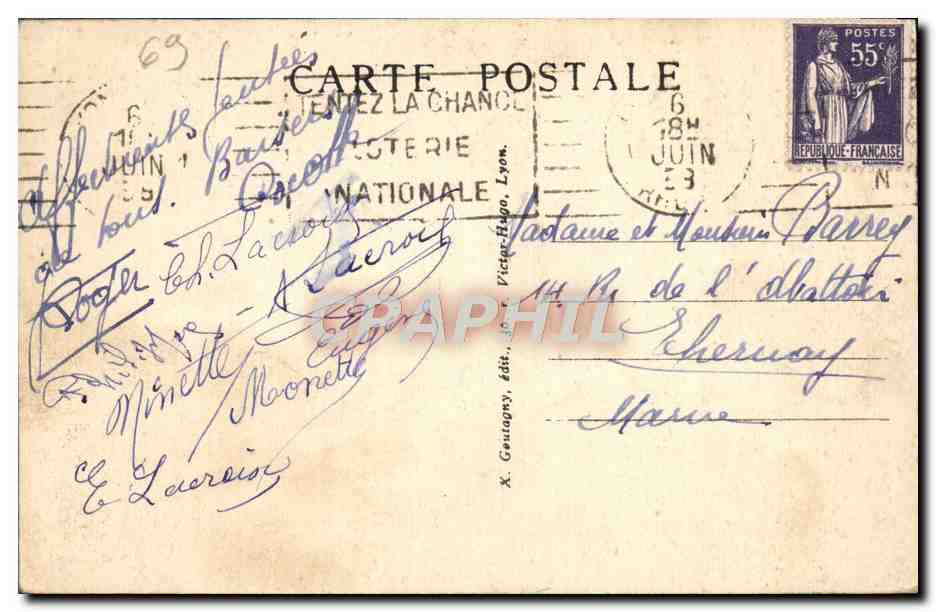 Lyon — Pont Saint-Clair und Croix-Rousse-Hügel — Verlag: Victor Hugo, Nr. 37 — Rückseite