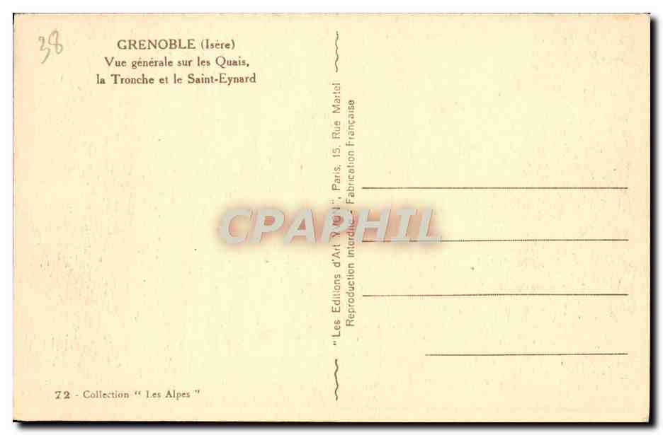 CPA Grenoble Vue Generale Sur les Quais la Tronche et le Saint Eynard — Verso