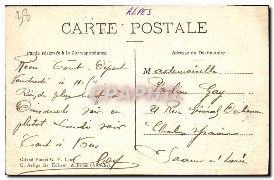 Auf dem Plateau von Paris — Kette der Meije — Cliché Piaget G. V. Louis, Aubenas (Ardèche) — Rückseite