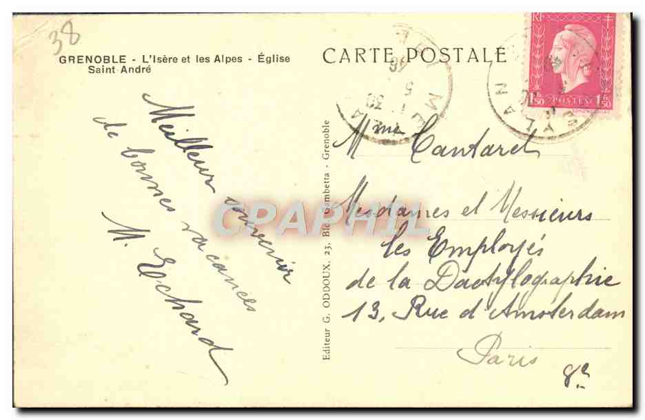 Grenoble - L'Isère et les Alpes - Église — G. Oddoux, n°36 — Verso