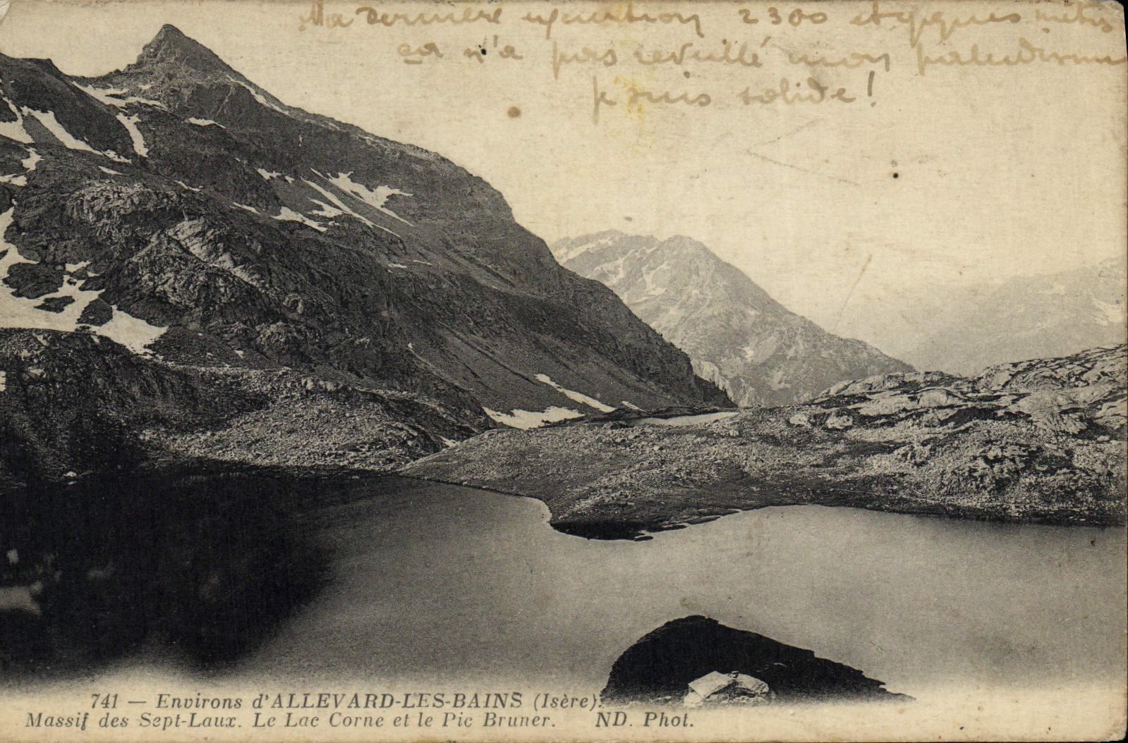 CPA Environs d'Allevard Les Bains Sept Laux Le Lac Corne et le pic Bruner