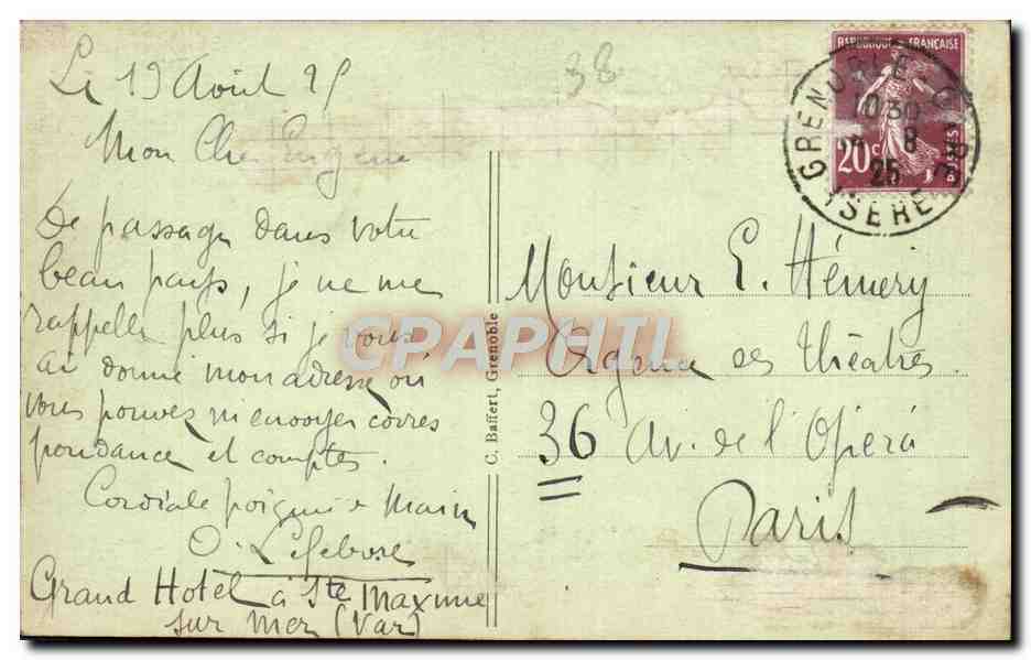 Grenoble — Lever de Soleil sur l'Isère et les Alpes — C. Baiffert, n°782 — Verso